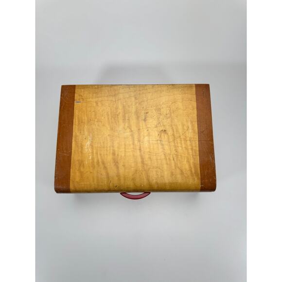 Vintage Vintage Streamlined Design Wooden Jewelry Box with Red Bakelite Handle - Picture 4 of 10